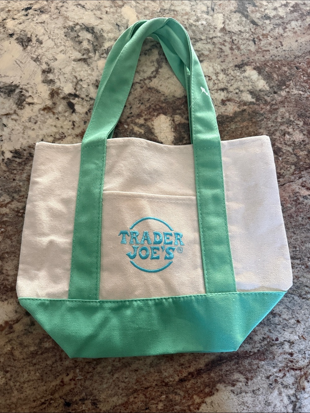 Trader Joe's Cream and Mint Green Canvas Tote NWT